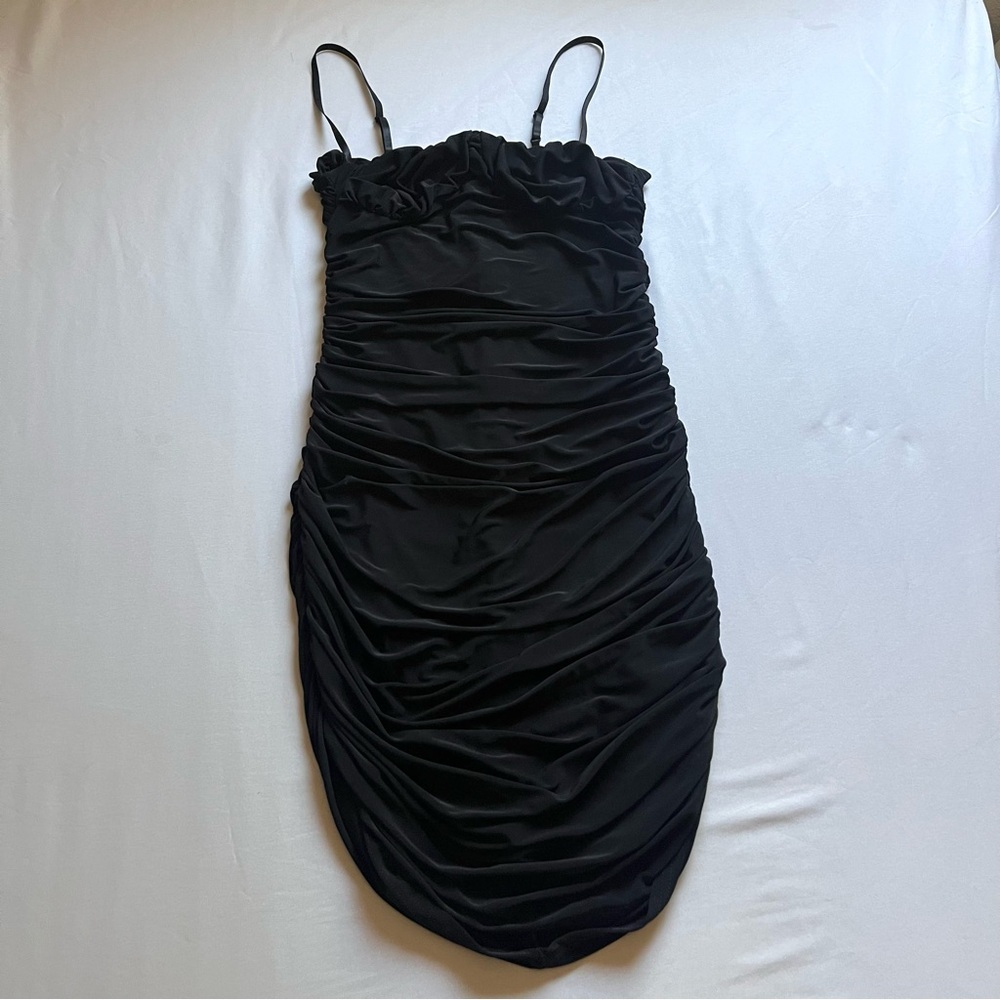 LBD UK black knit ruched bodycon sleeveless mini‎ dress